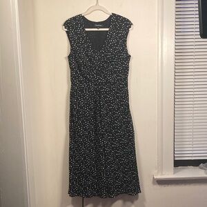 Evan Picone Womens Blk & White Polka Dot ALine Midi Dress Sz 12 Versatile Ruched